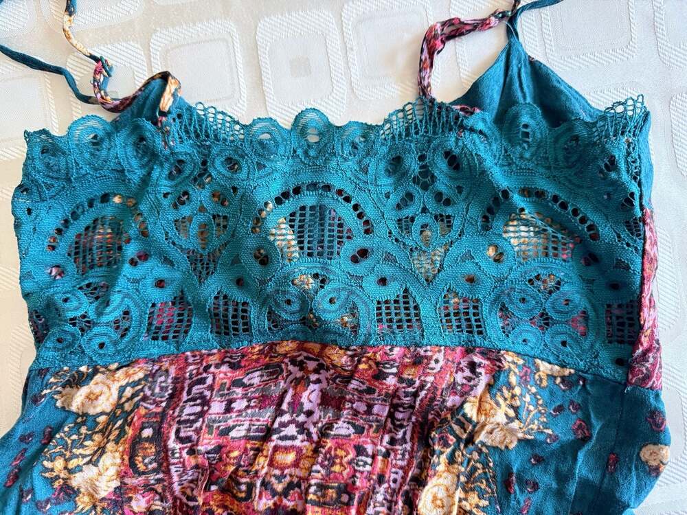 Intimately Free People Floral Lace Trim Maxi Dress Size XS Cottagecore Romantic - Picture 7 of 8